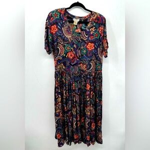 Y2K VINTAGE S Roberts pleated maxi length classic structured floral dress S